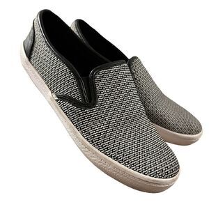 Rebecca Minkoff ~black and white fabric sneaker ~slip on ~leather trim ~size 5.5